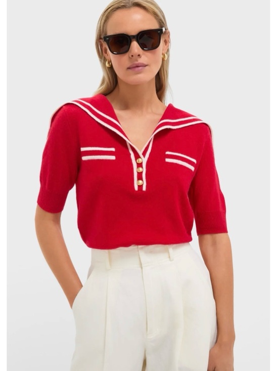 Tuckernuck Sweaters - Tuckernuck Red and Ivory Cashmere Sailor Sweater | Large